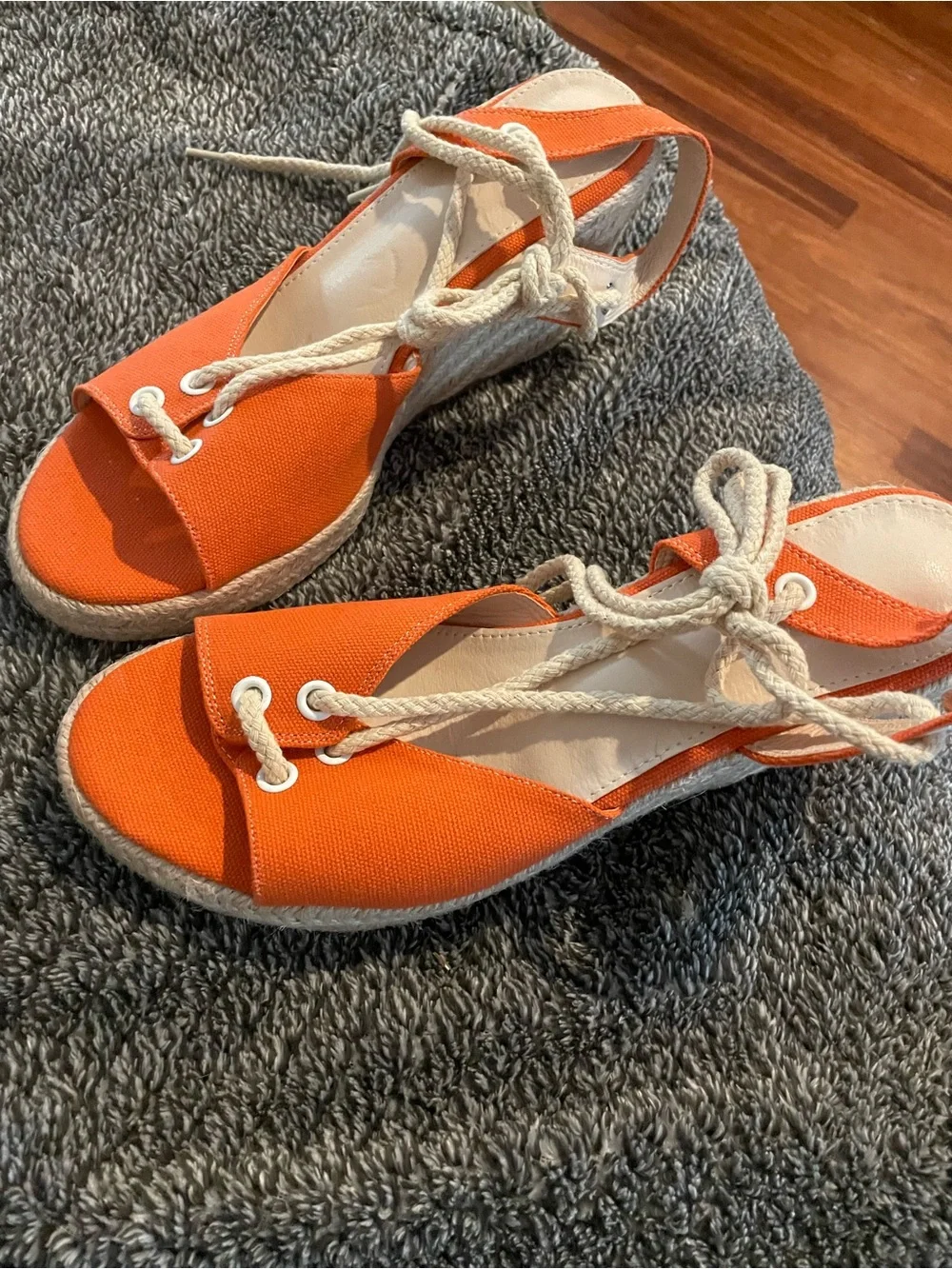 Women's Orange Canvas Rope Espadrille Sandals